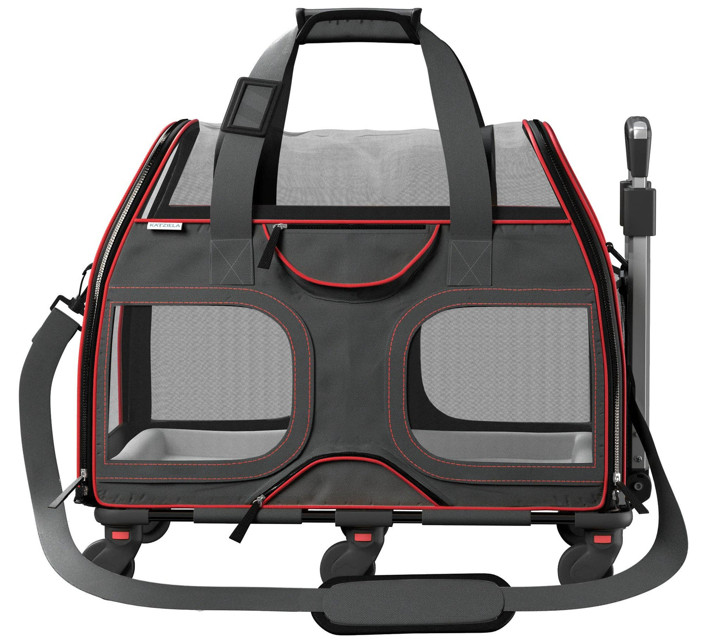 Luxury Rider Pet Carrier with Removable Wheels Black and Red Image