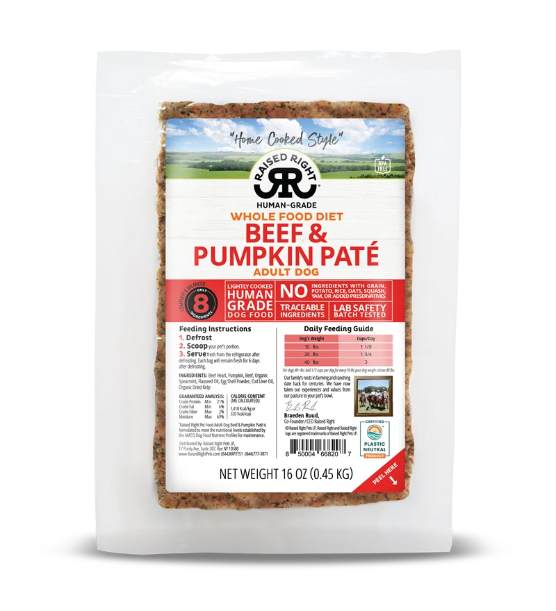Raised Right Beef & Pumpkin Paté for Adult Dogs 16 Oz. Image