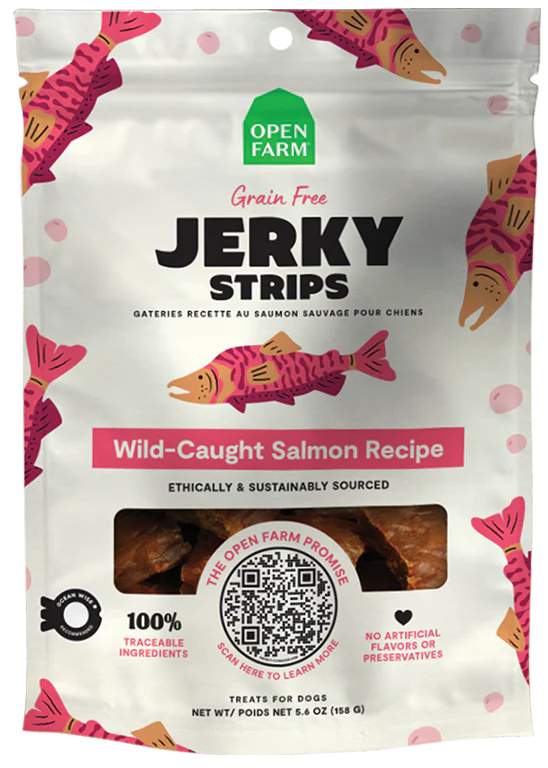 Open Farm Frain Free Jerky Strips Wild Salmon Image