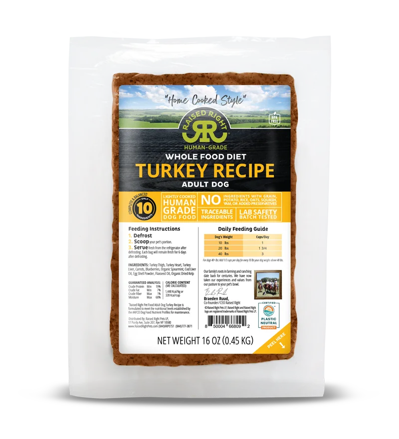 Raised Righ tOriginal Turkey Adult Dog Recipe 16 Oz. Image