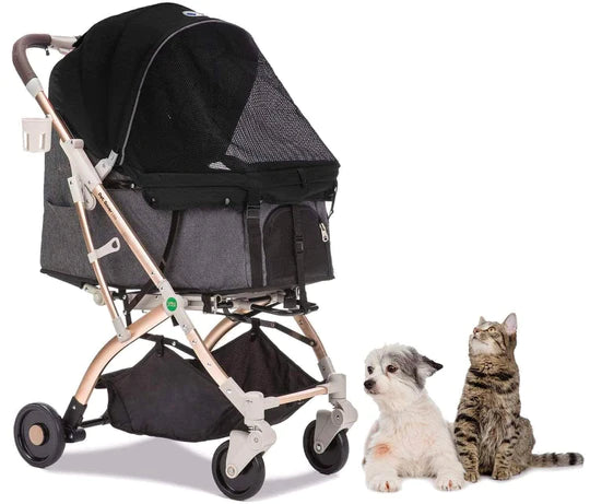 HPZ™ PET ROVER LITE Premium Light Travel Stroller For Small/Medium Dogs and Cats Black Image