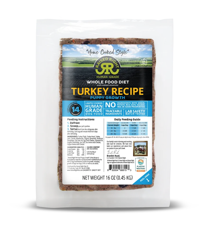 Raised Right Gently Cooked Puppy Food Turkey 16 Oz Image