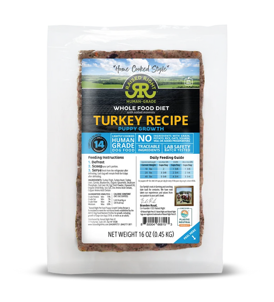 Raised Right Gently Cooked Puppy Food Turkey 16 Oz Image