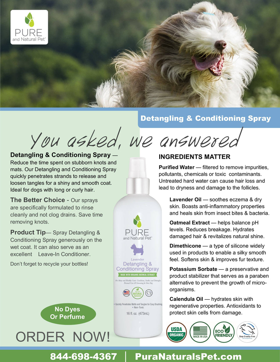 Pure and Natural Pet Detangling & Conditioning Spray for Dogs The