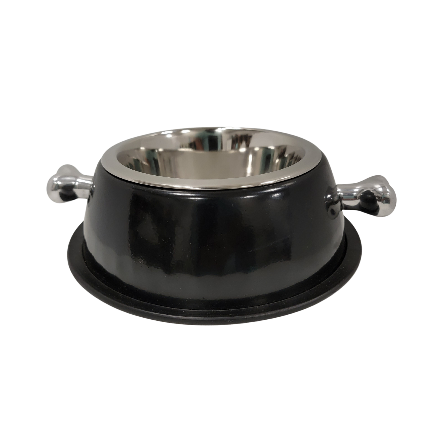 Deluxe Stainless Steel Dog Bowl with Bone Handles Black Image
