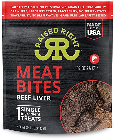 Raised Right  Meat Bites, Single Ingredient Liver Treats for Dogs & Cats - 5 oz. Bag Beef Liver Image