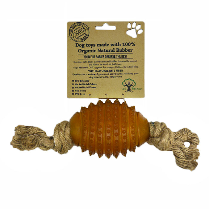 Indipets  Natural Rubber Rugby Ball with Jute Rope Toy  Image