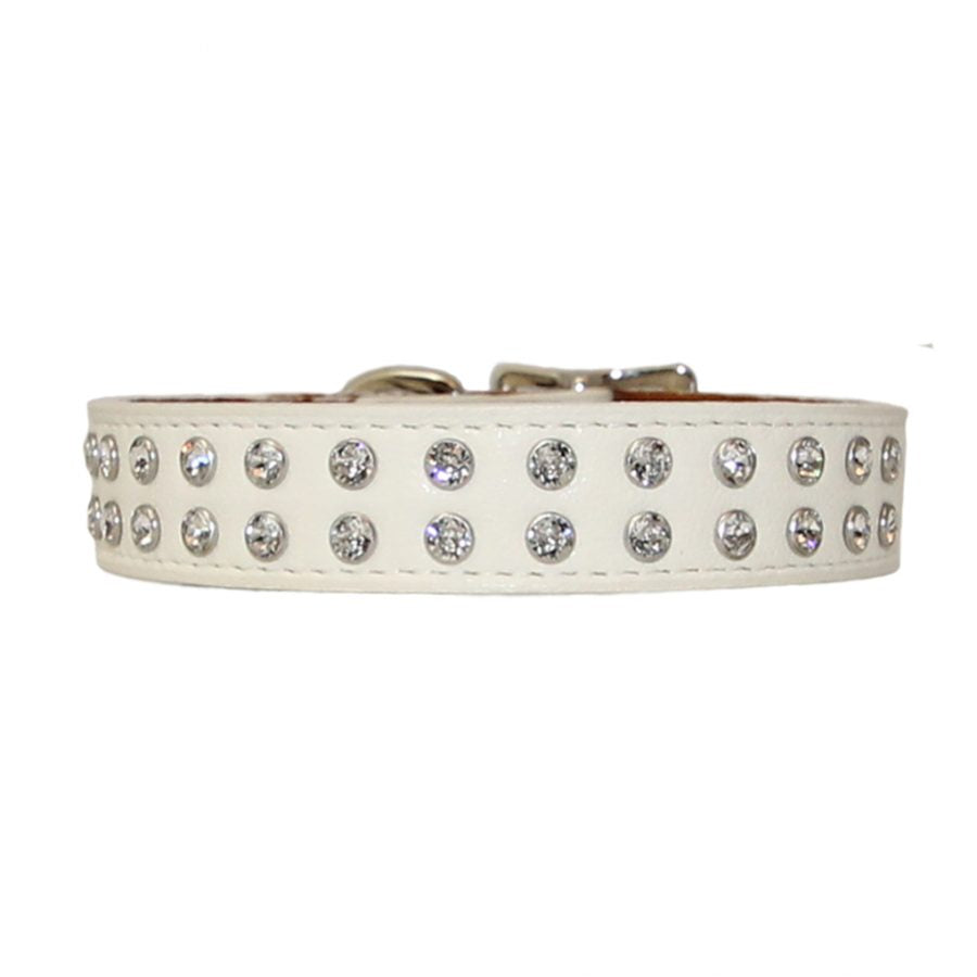 Dog Bar Tuscan Leather with Riveted Crystals Dog Collar 12" long x 5/8" wide Image