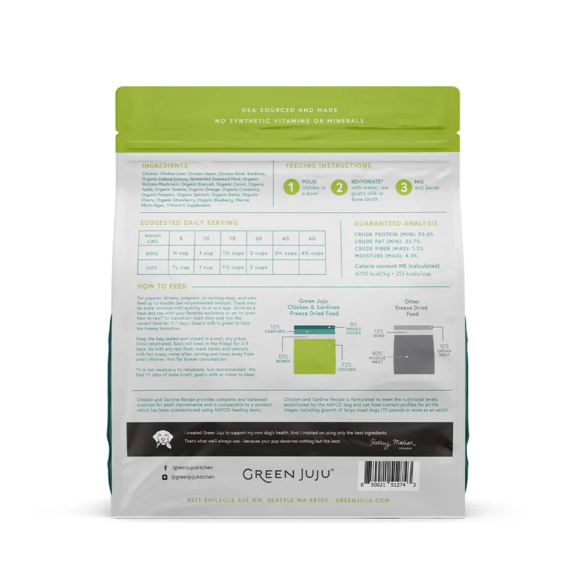 Green Juju Extras Chicken & Sardine – Complete & Balanced Freeze-Dried Meal