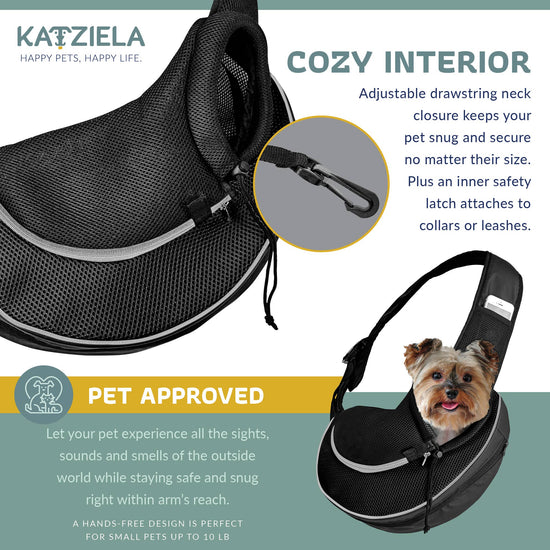 Katziela - Pet Carrier Expandable Sling For Small Dogs And Cats Black Image