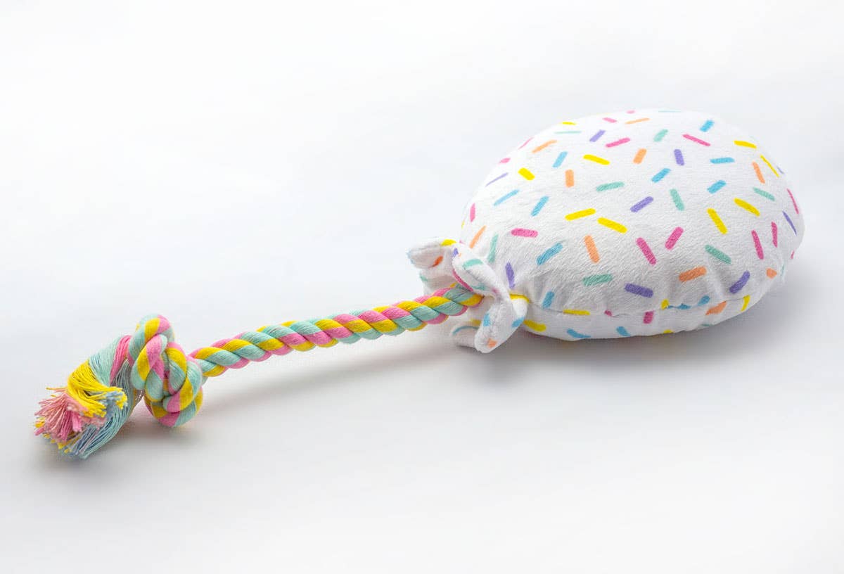 ThoozyPet Birthday Balloon Plush Dog Toy with Rope 7" Image