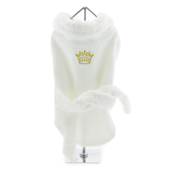 Doggie Design - White Gold Crown Cotton Dog Bathrobe by Doggie Design X-Small Image