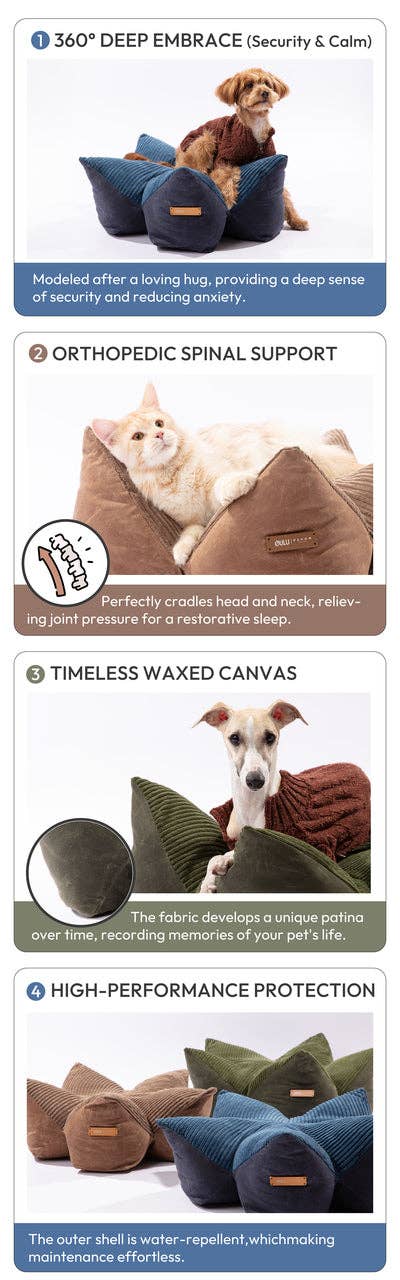 PEHOM - OULU X PEHOM - CUDDLE PET PILLOW BED- Navy Blue / Olive Green / Canyon Brown Image