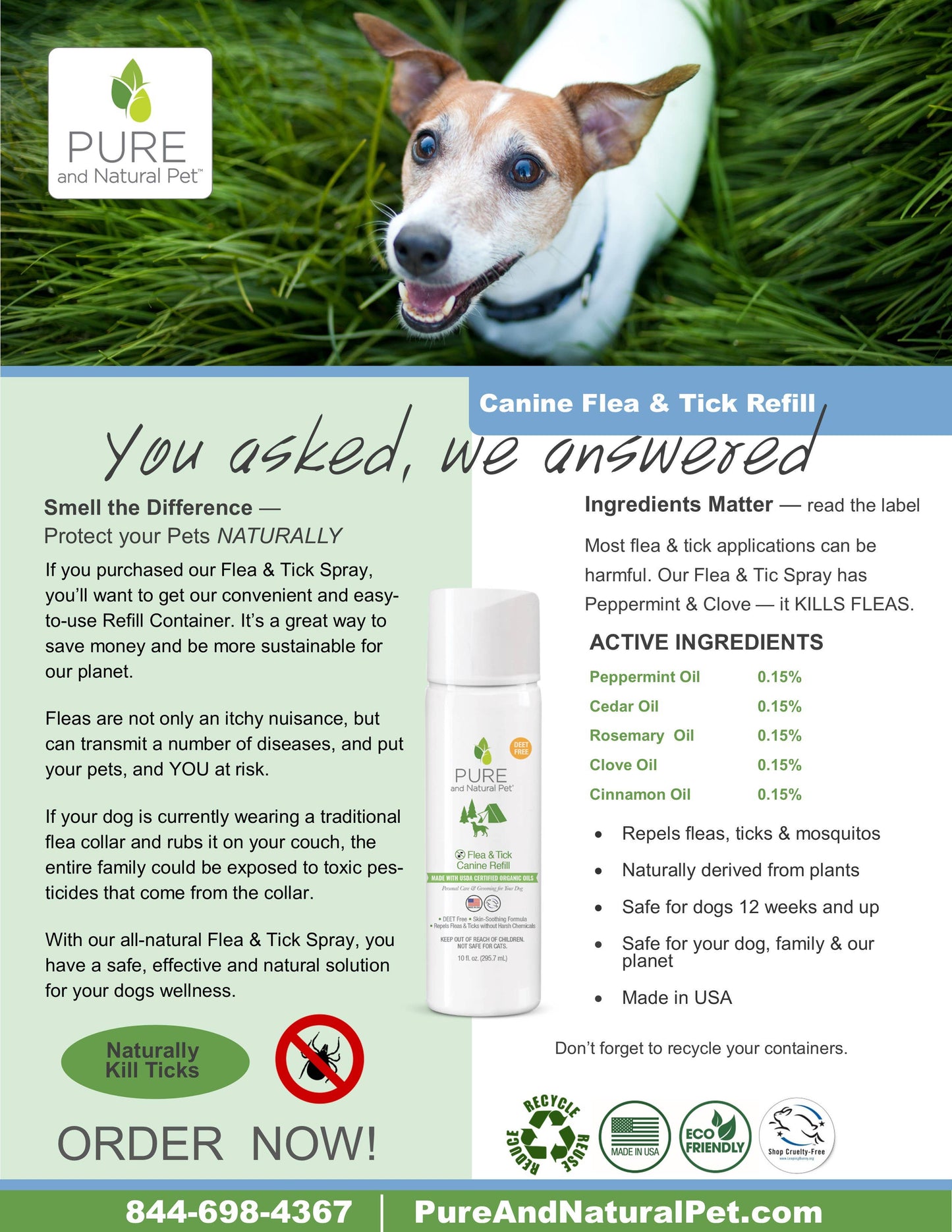 Pure and Natural Pet - Flea & Tick Canine Spray REFILL - Dogs  Image