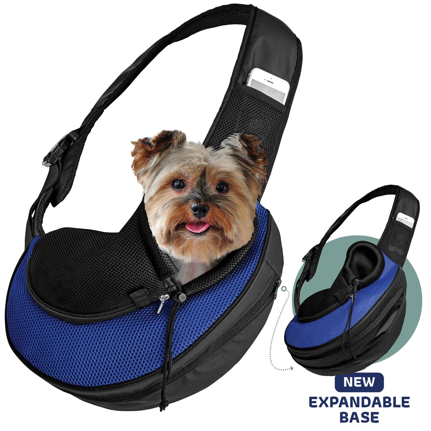 Katziela - Pet Carrier Expandable Sling For Small Dogs And Cats Black Blue Image