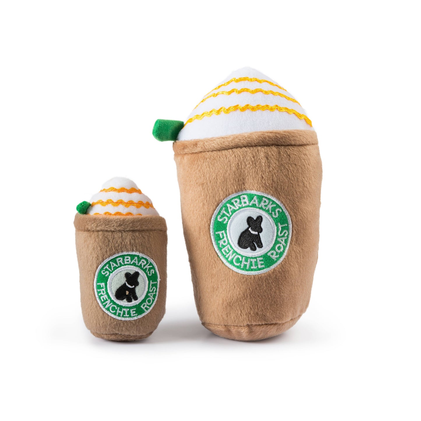 Load image into Gallery viewer, Haute Diggity Dog - Starbarks Frenchie Roast W/ Straw Squeaker Dog Toy: Small / Mini  Image
