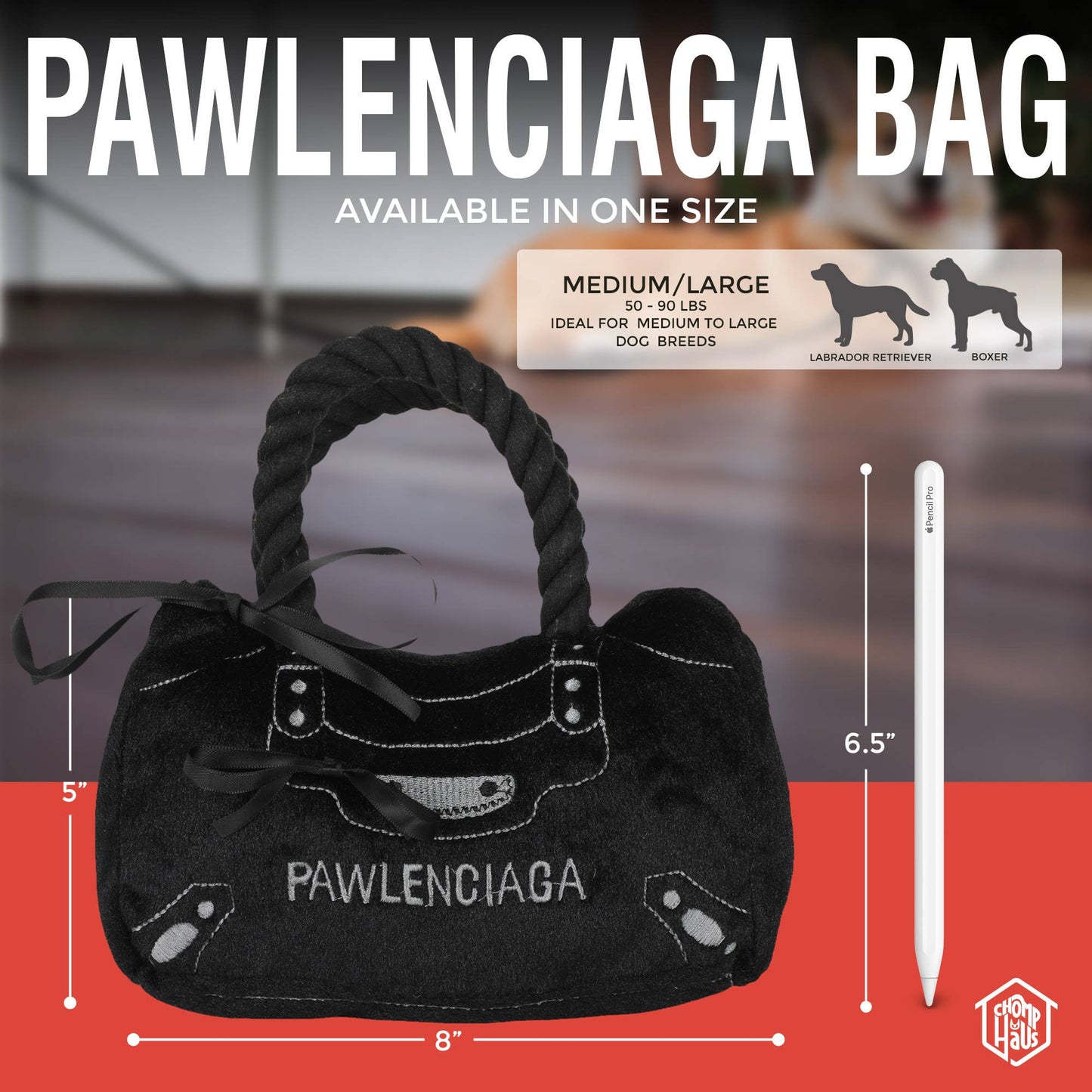 Chomp Haus - Pawlenciaga Bag – Plush Squeaky Designer Dog Toy Image