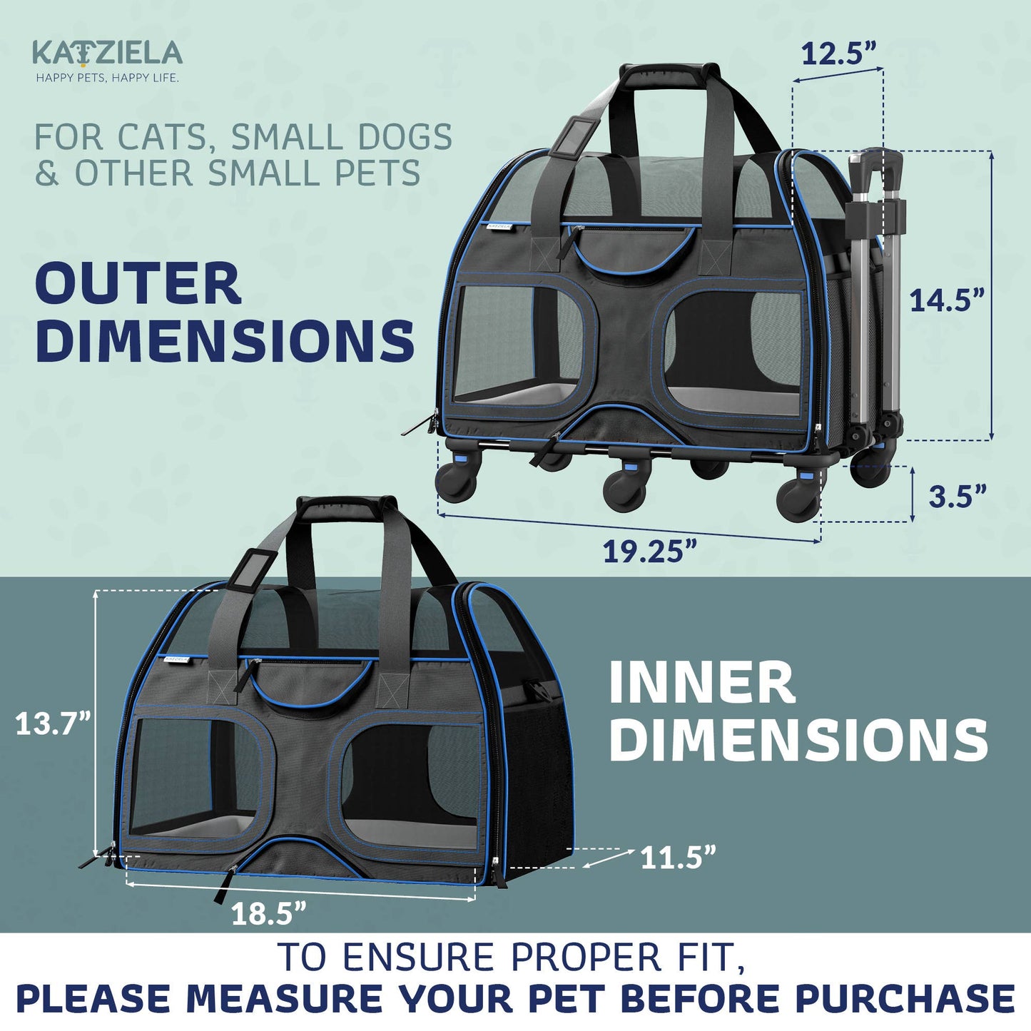 Luxury Rider Pet Carrier with Removable Wheels - 4 Colors: Black and Blue  Image