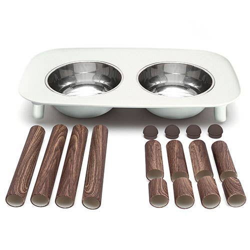 Messy Mutts Elevated Double Feeder w/Stainless Bowls Grey Wd Image