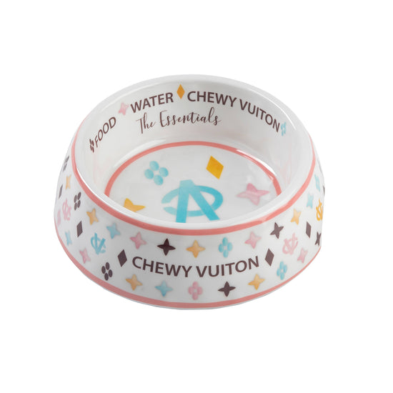Haute Diggity Dog - White Chewy Vuiton Dog Bowl - 3 Sizes!! Dog Food Bowl Image