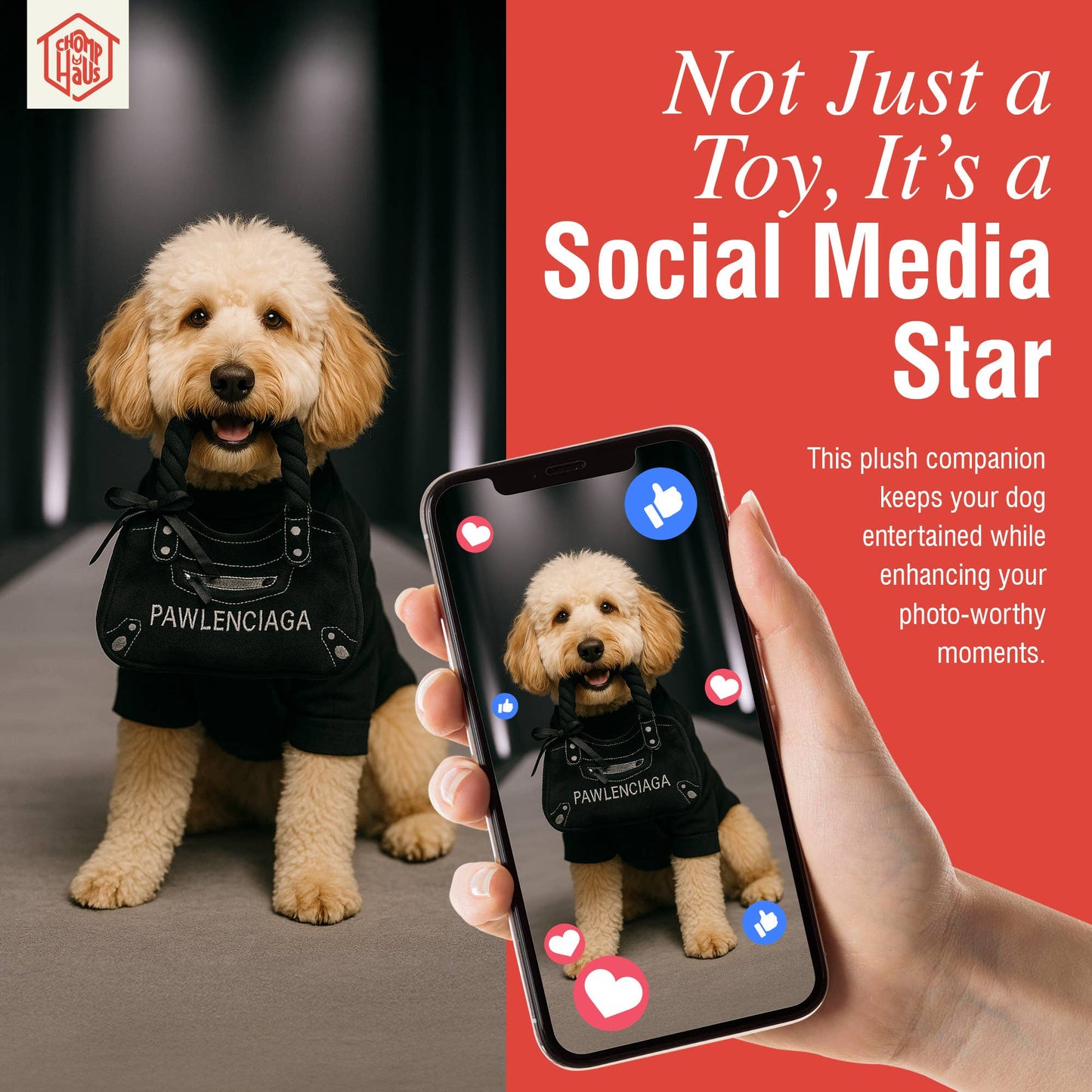 Chomp Haus - Pawlenciaga Bag – Plush Squeaky Designer Dog Toy Image