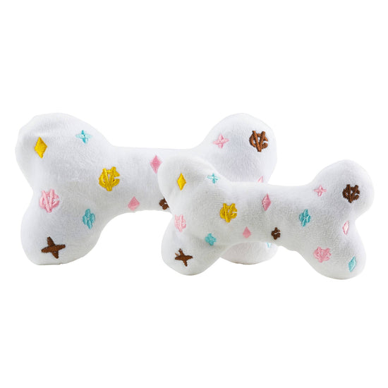 Haute Diggity Dog - White Chewy Vuiton Bone and Ball Squeaker Dog Toy: Large  Image
