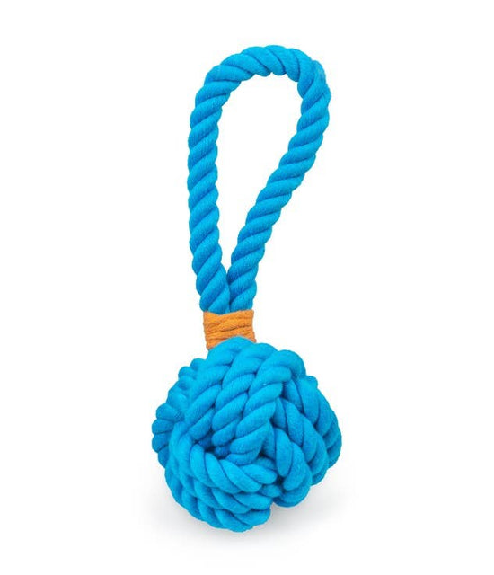 ThoozyPet Ball Tug Rope Dog Toy with Handle Blue 3" Image