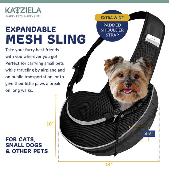 Katziela - Pet Carrier Expandable Sling For Small Dogs And Cats Black Image