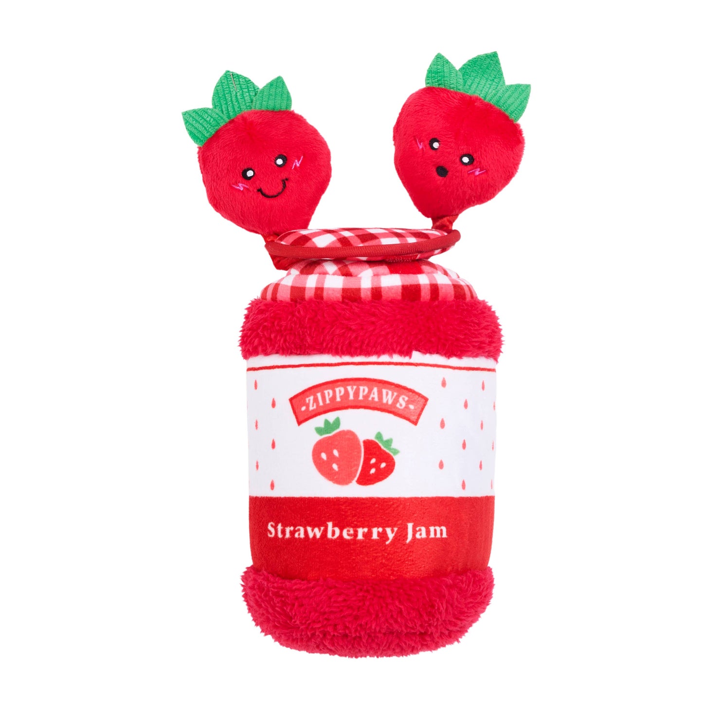 ZippyPaws Bungee Burrow Strawberry Jam Jar Plush Dog Toy Image