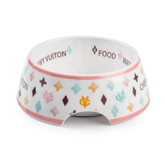Haute Diggity Dog - White Chewy Vuiton Dog Bowl - 3 Sizes!! Dog Food Bowl Image