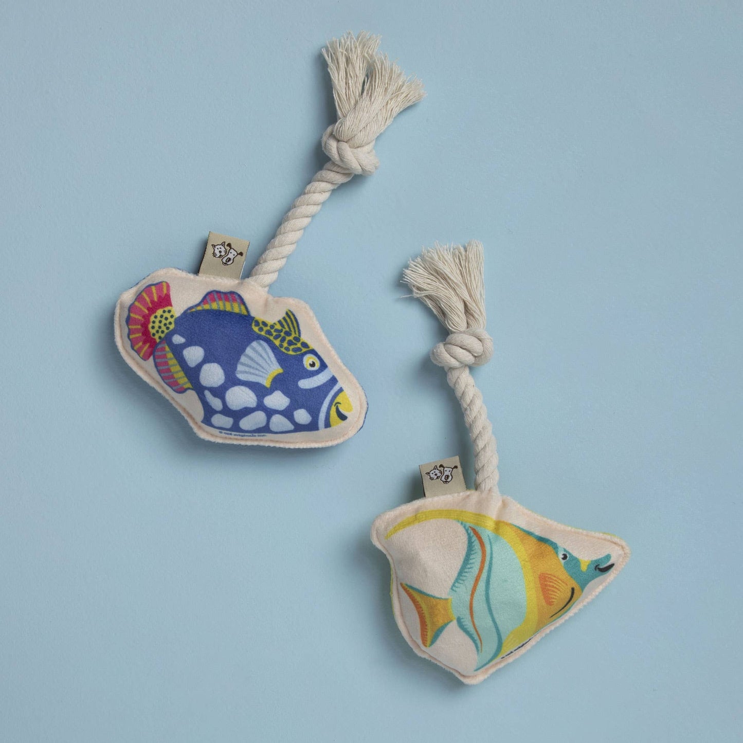 Speckle and Spot by Ore’ Originals - Mini Dog Toy Set | Tropical Fish Image