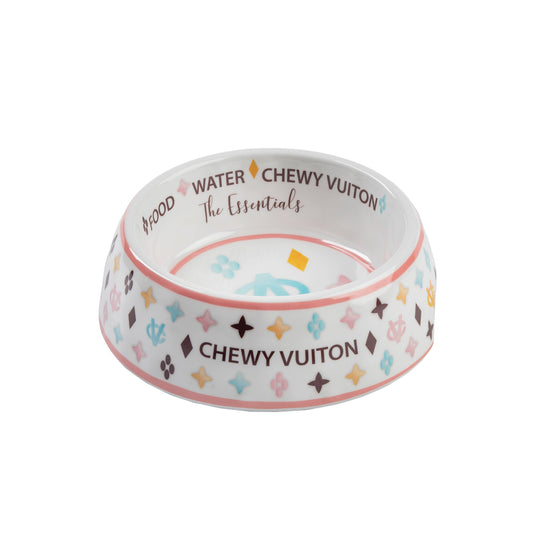 Haute Diggity Dog - White Chewy Vuiton Dog Bowl - 3 Sizes!! Dog Food Bowl Image