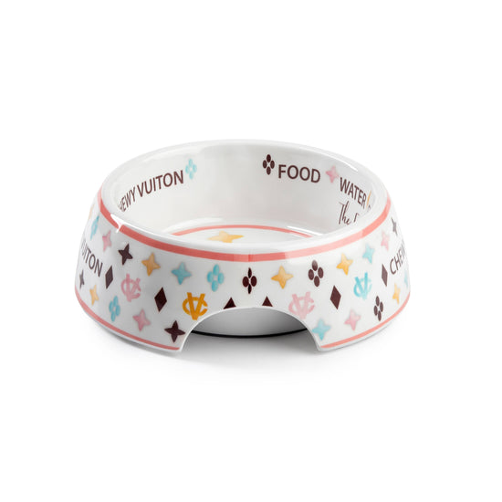 Haute Diggity Dog - White Chewy Vuiton Dog Bowl - 3 Sizes!! Dog Food Bowl Image