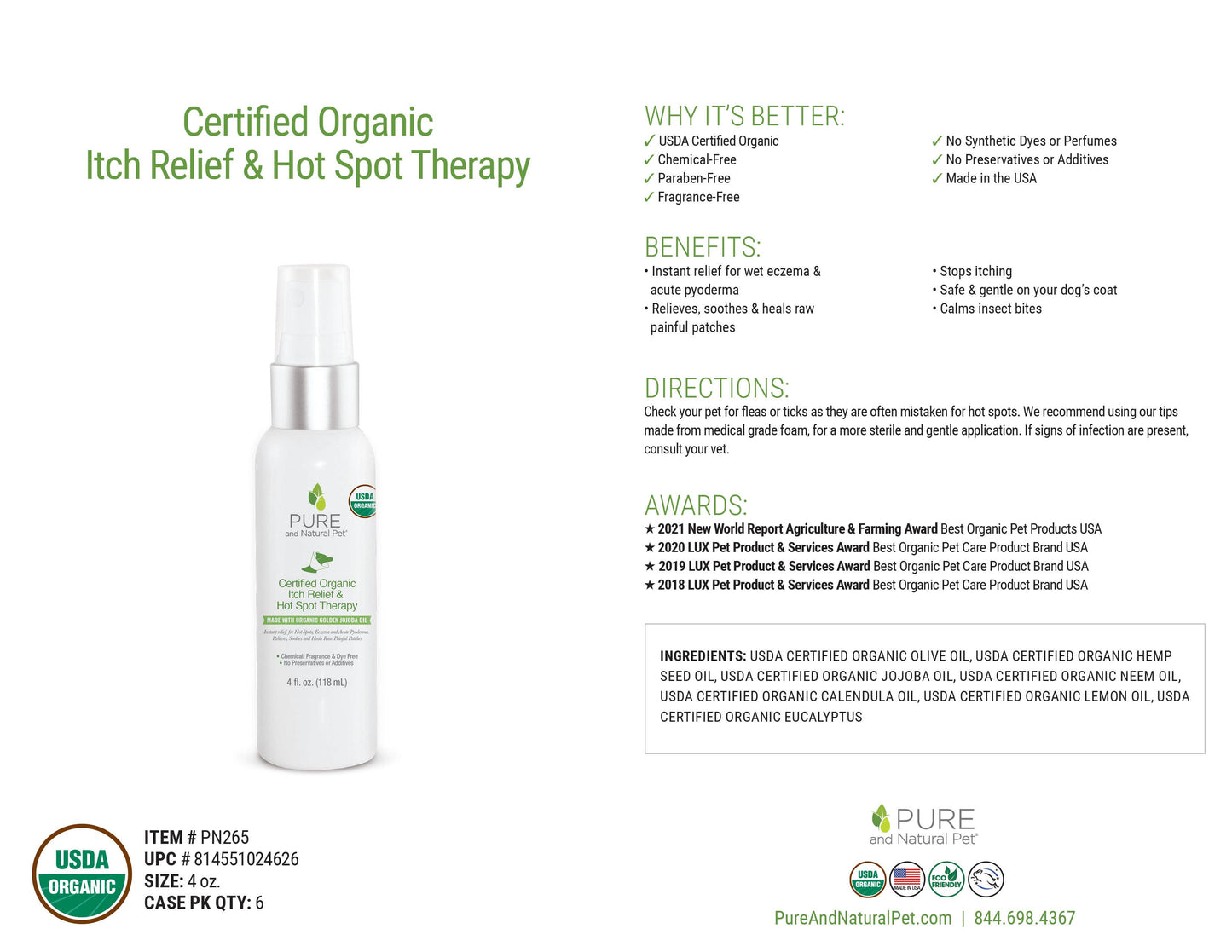 Pure and Natural Pet - USDA Certified Organic Itch Relief & Hot Spot Oil for Dogs  Image