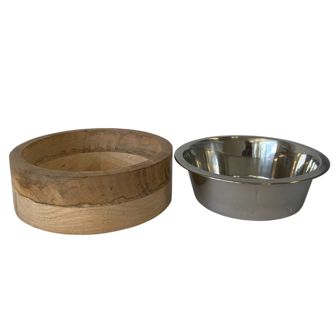 Jojo Modern Pets - Stainless Steel Dog Bowl with Cylindrical Mango Wood Holder Image