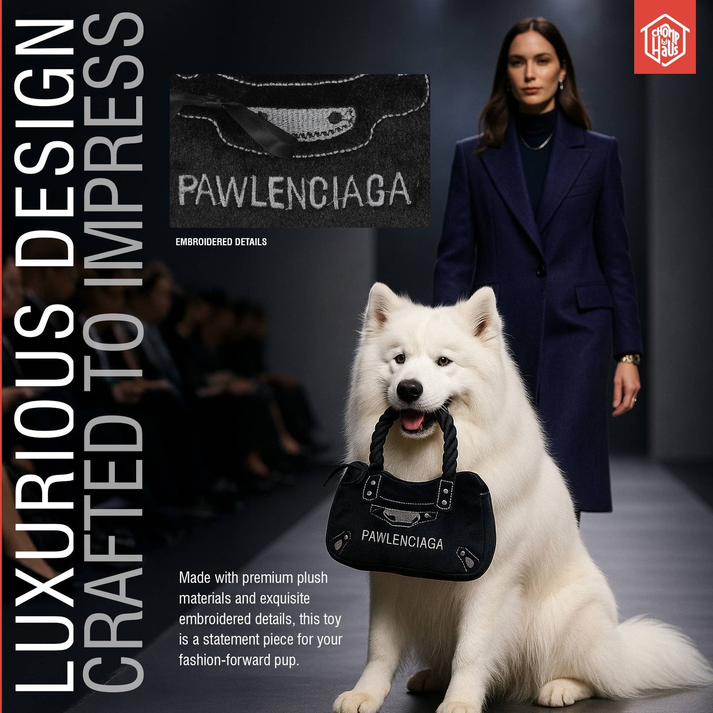 Chomp Haus - Pawlenciaga Bag – Plush Squeaky Designer Dog Toy Image