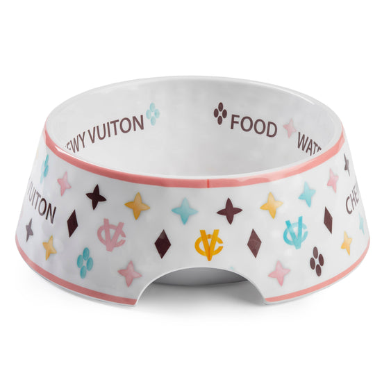 Haute Diggity Dog - White Chewy Vuiton Dog Bowl - 3 Sizes!! Dog Food Bowl Image