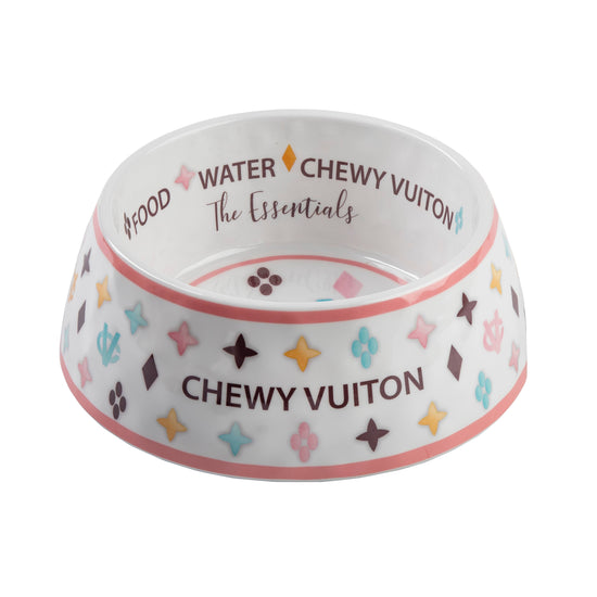 Haute Diggity Dog - White Chewy Vuiton Dog Bowl - 3 Sizes!! Dog Food Bowl Image