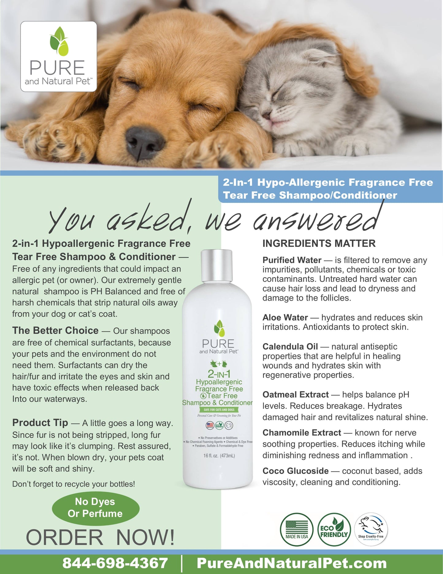 Pure and Natural Pet - 2-in-1 Hypoallergenic Fragrance+Tear Free Shampoo/Conditionr  Image