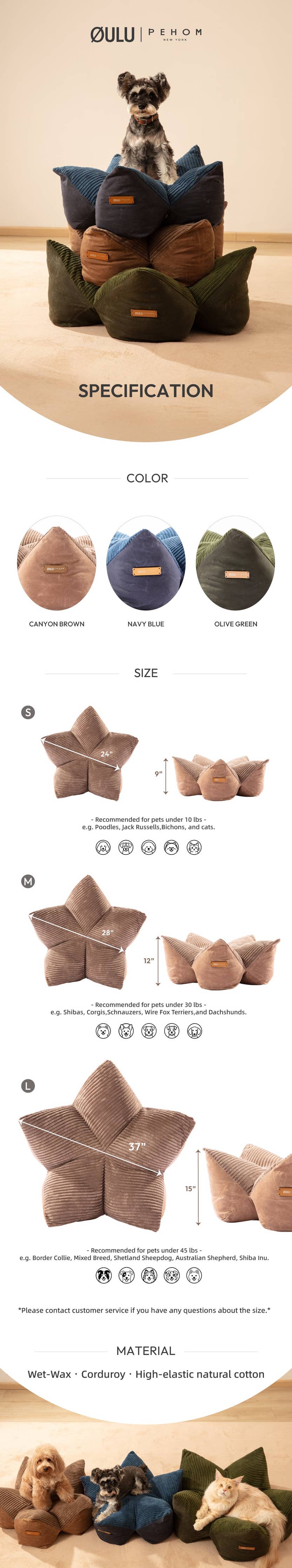 PEHOM - OULU X PEHOM - CUDDLE PET PILLOW BED- Navy Blue / Olive Green / Canyon Brown Image