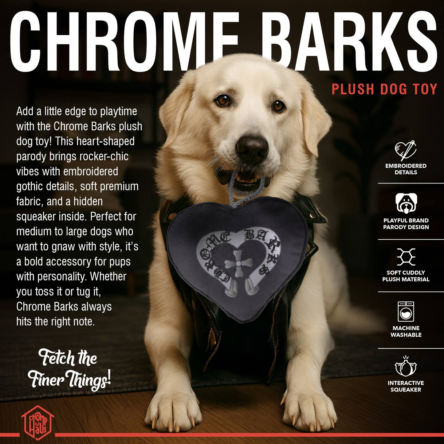 Chomp Haus - Chrome Barks – Plush Squeaky Designer Dog Toy Image