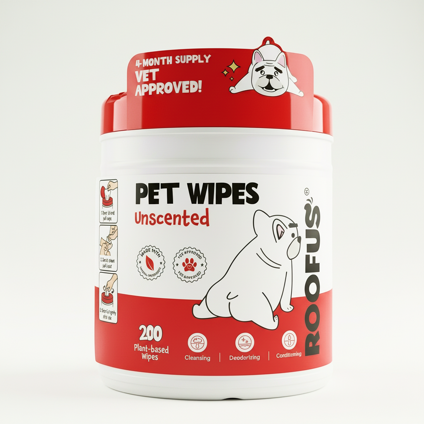 Roofus - Hypoallergenic Pet Wipes | Fragrance Free | 200 XL Wipes Image