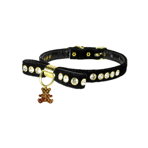 Bark Fifth Avenue - Velvet Bow Bear Charm Collar- Dog Collar  Image