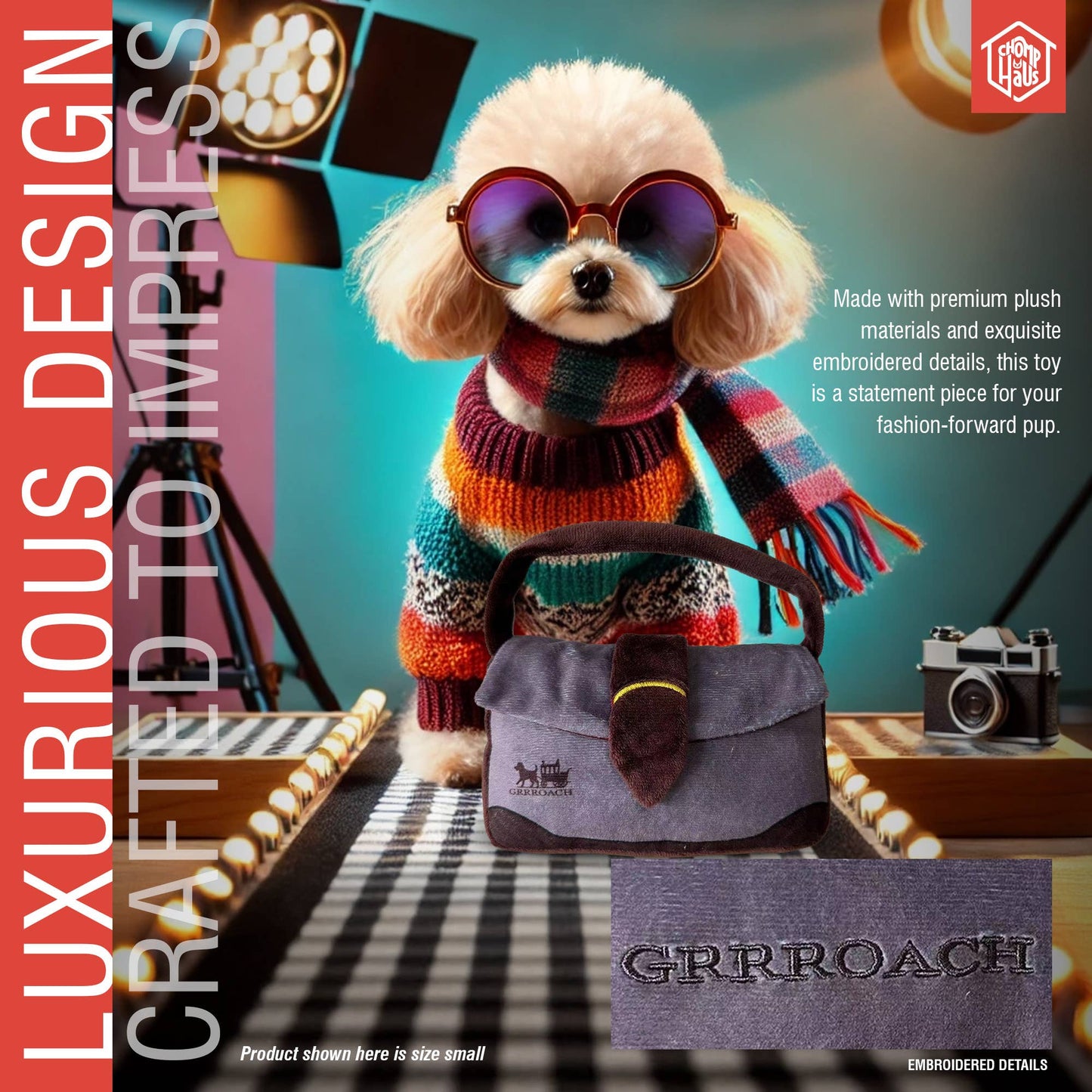 Chomp Haus - Grrroach Handbag – Plush Squeaky Designer Dog Toy Image