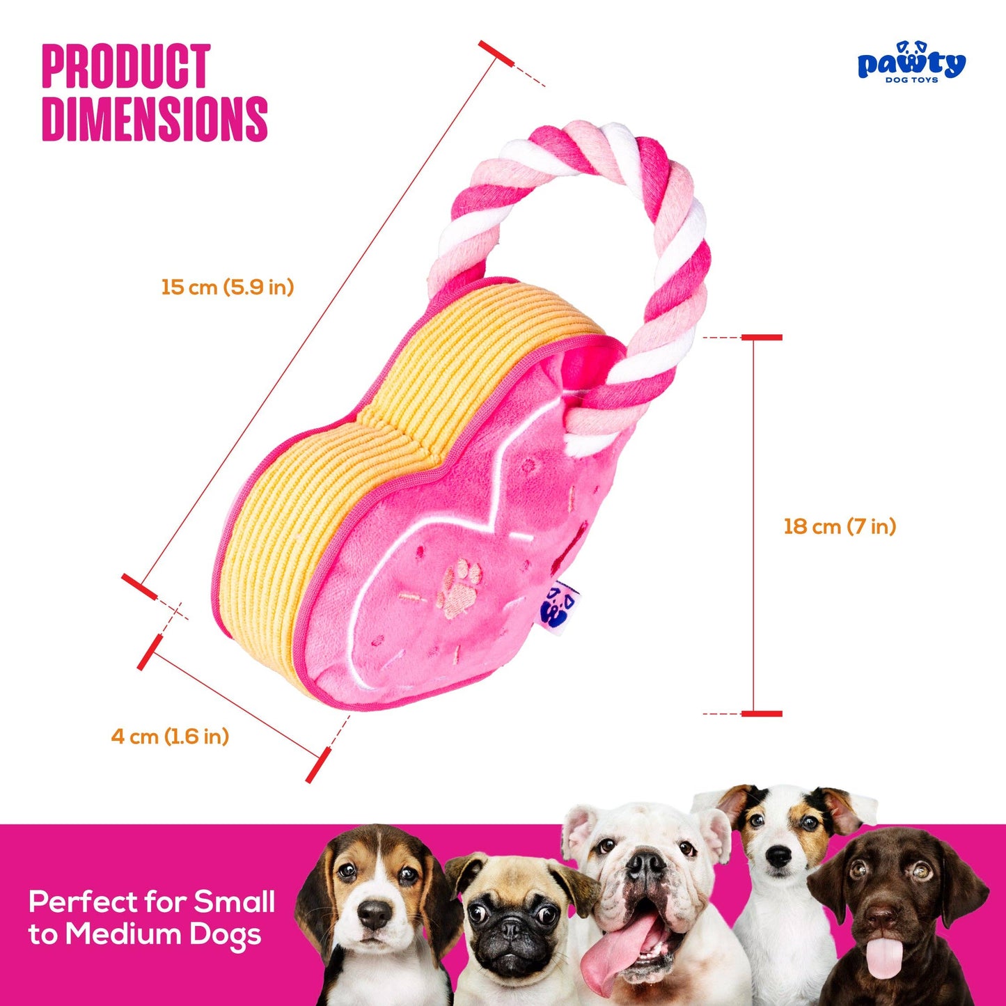 PAWTY Dog Toys - Love Heart w/ Tug Rope Image