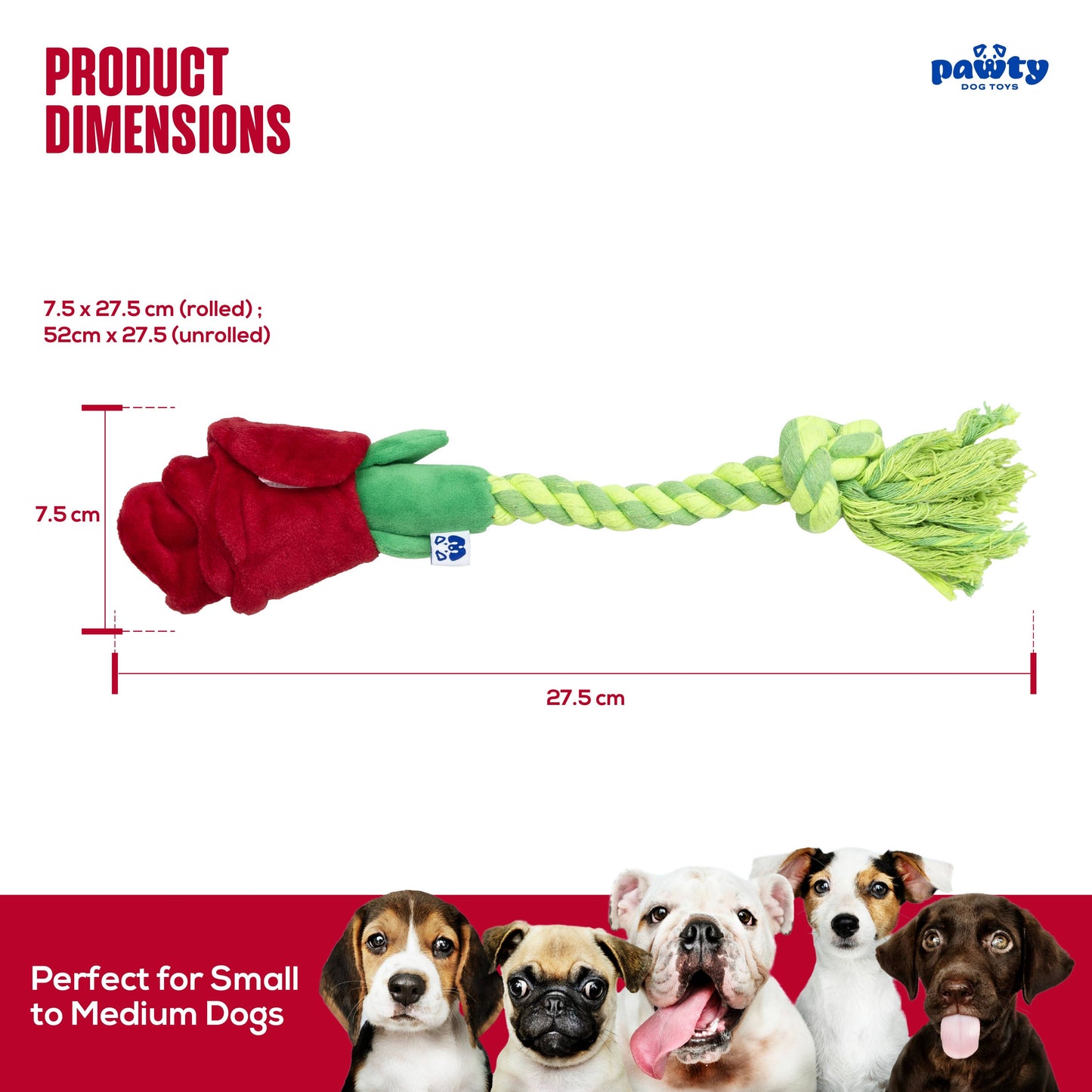 PAWTY Dog Toys - Tug & Treat Rose Tug Rope Dog Toy Image