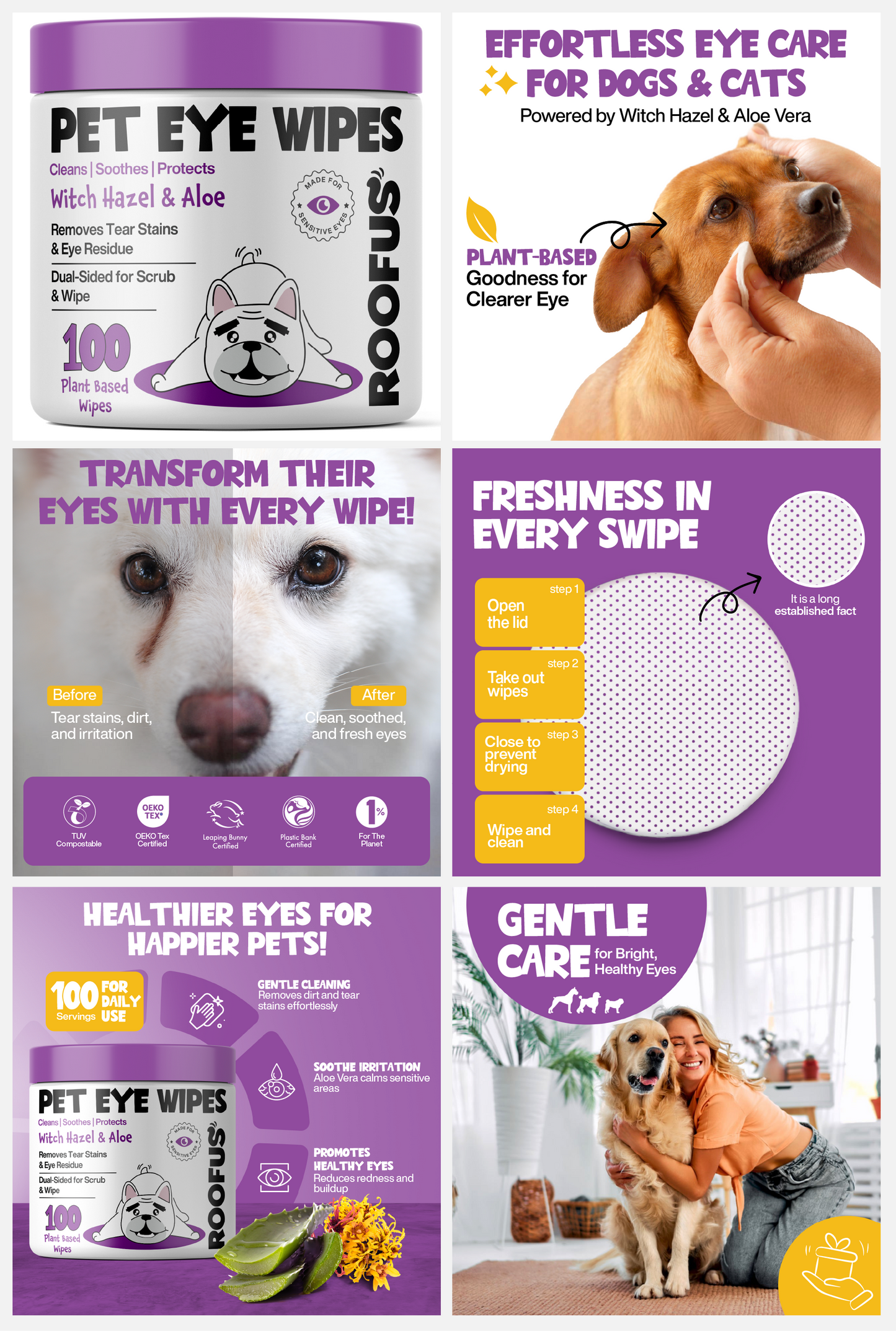 Roofus - Roofus Dog Eye Wipes | Fragrance Free | 100ct Image