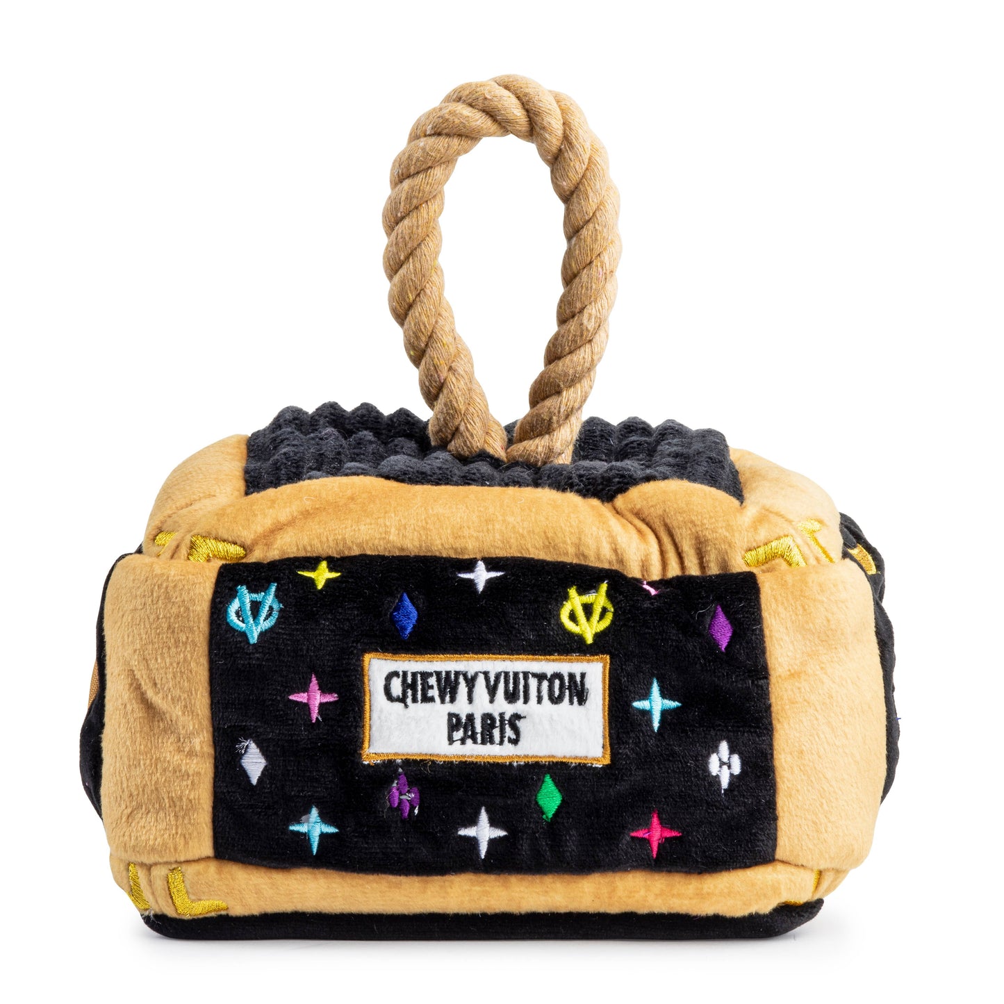 Load image into Gallery viewer, Haute Diggity Dog - Black Monogram Chewy Vuiton Trunk Dog Toy  Image
