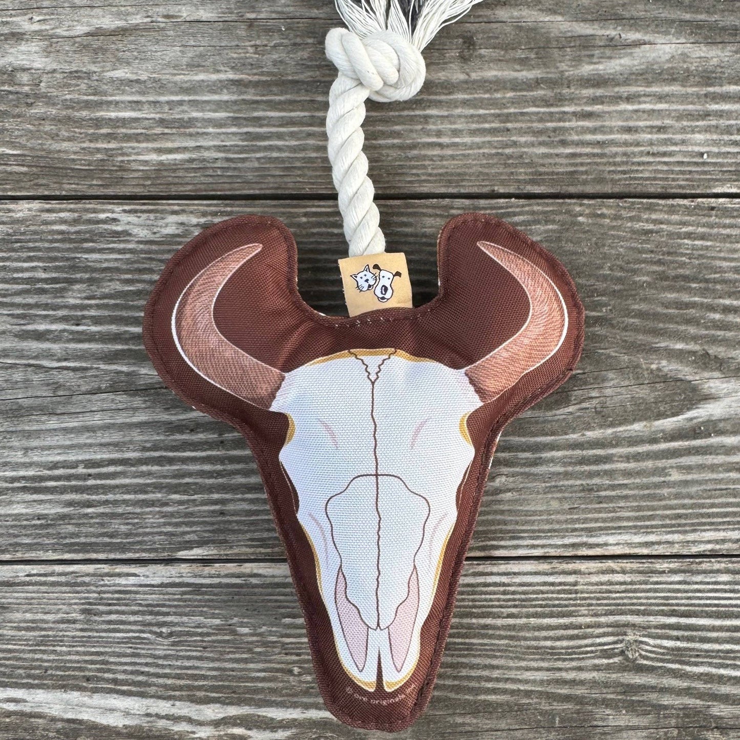 Speckle and Spot by Ore’ Originals - Rope Dog Toy | Bison Skull Image