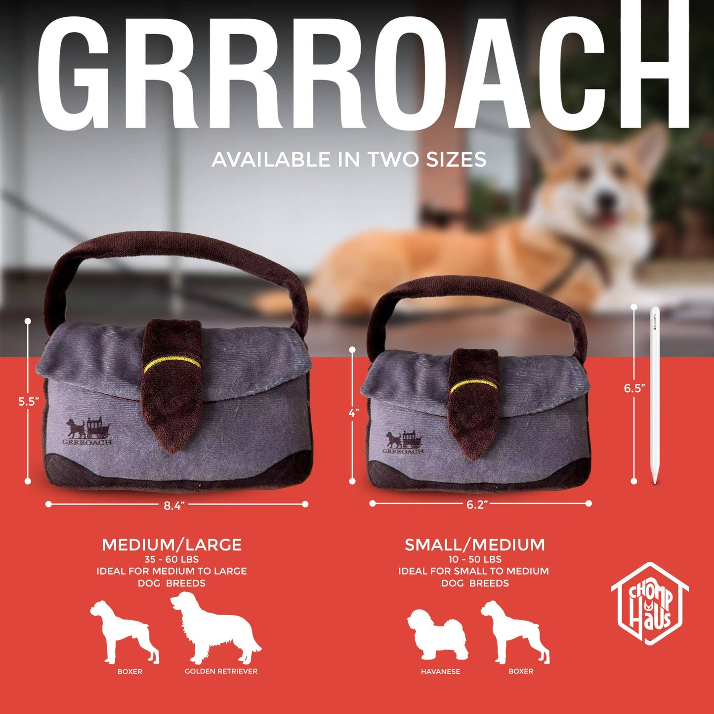 Chomp Haus - Grrroach Handbag – Plush Squeaky Designer Dog Toy Image